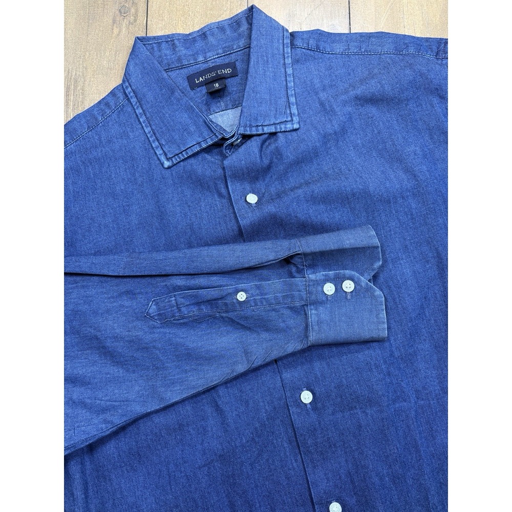 Lands' End Men's Chambray Denim Button Down Shirt‎ 16 32-33 Traditional Fit Dad